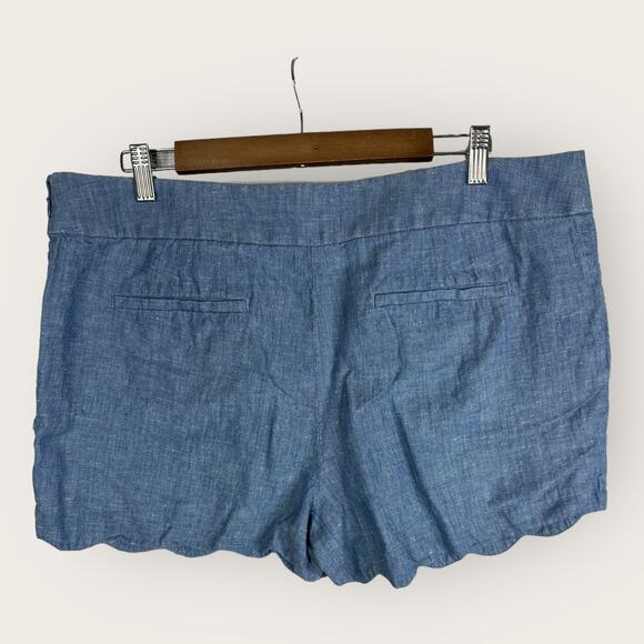 Loft Womens size 14 Riviera Linen Cotton Scalloped Hem Shorts Blue - Picture 2 of 7